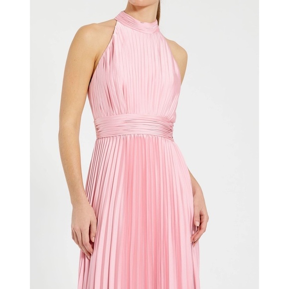 ANTHROPOLOGIE Mac Duggal Satin Pleated Halter High Neck Gown Maxi Dress Pink NWT - Picture 5 of 12